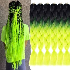 6 Packs Ombre Jumbo for Braiding Box Braids Hair (Black to Yellow Green)